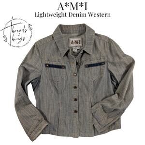 VTG A.M.I. Button-Up Denim Top Women M Denim Rodeo Western Cowboy Country Riding